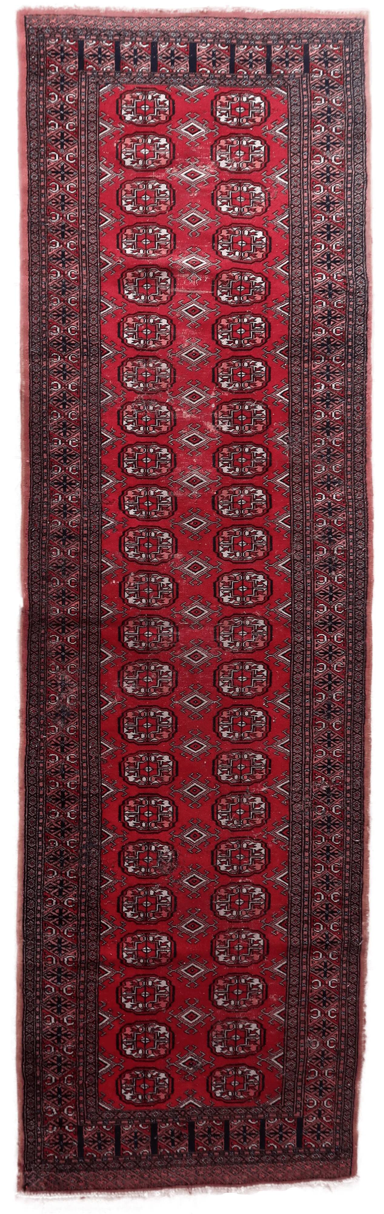 Handmade vintage Uzbek Bukhara runner 80cm x 274cm, 1960s