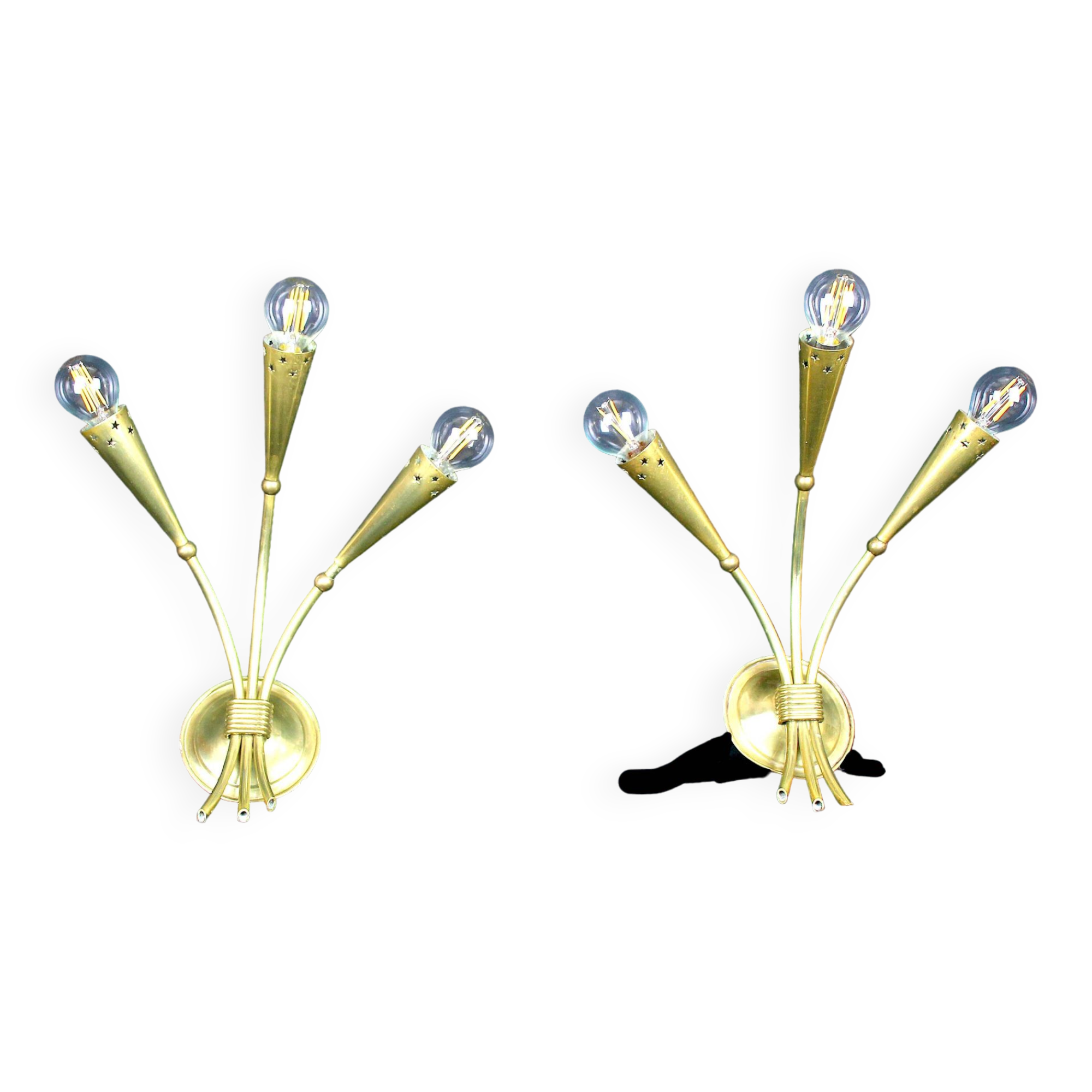 Pair of gilded brass wall lights, Maison Lunel, France, 1950's