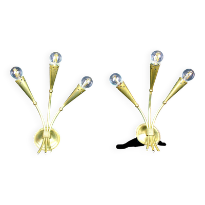 Paire d'appliques en laiton doré, Maison Lunel, France, 1950's