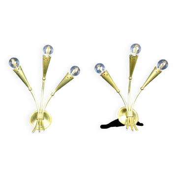 Pair of gilded brass wall lights, Maison Lunel, France, 1950's