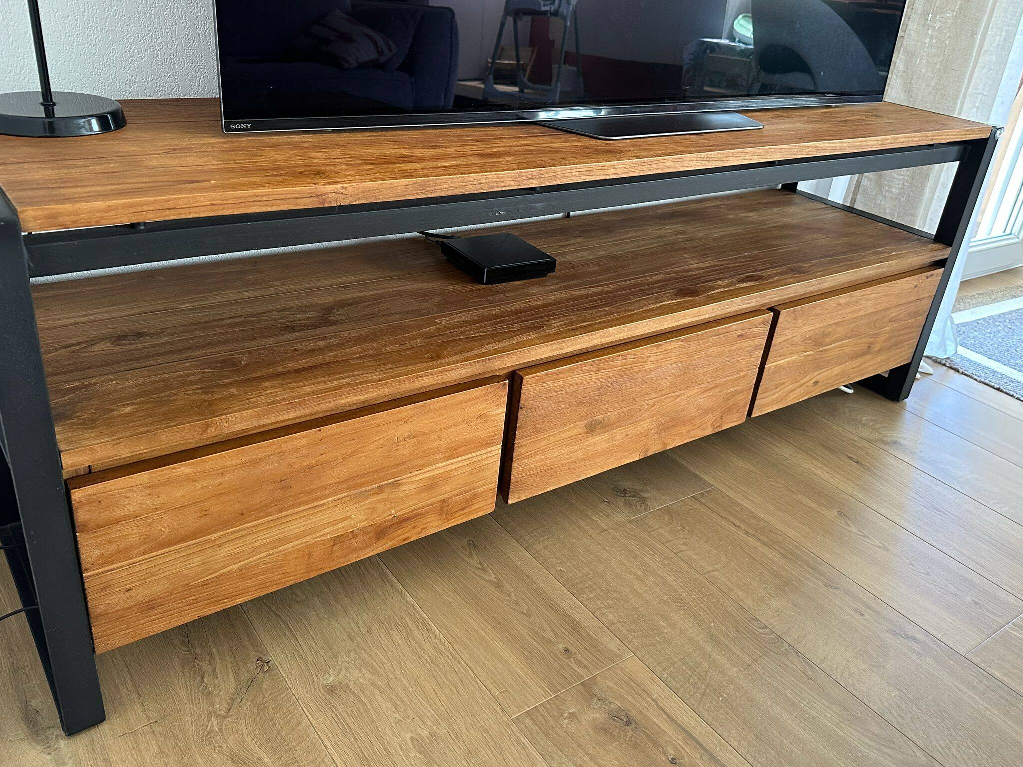TV unit + coffee table in teak and metal