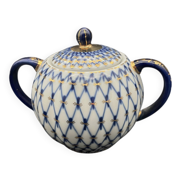Lomonosov porcelain sugar bowl LFZ – Cobalt net pattern – Russia,