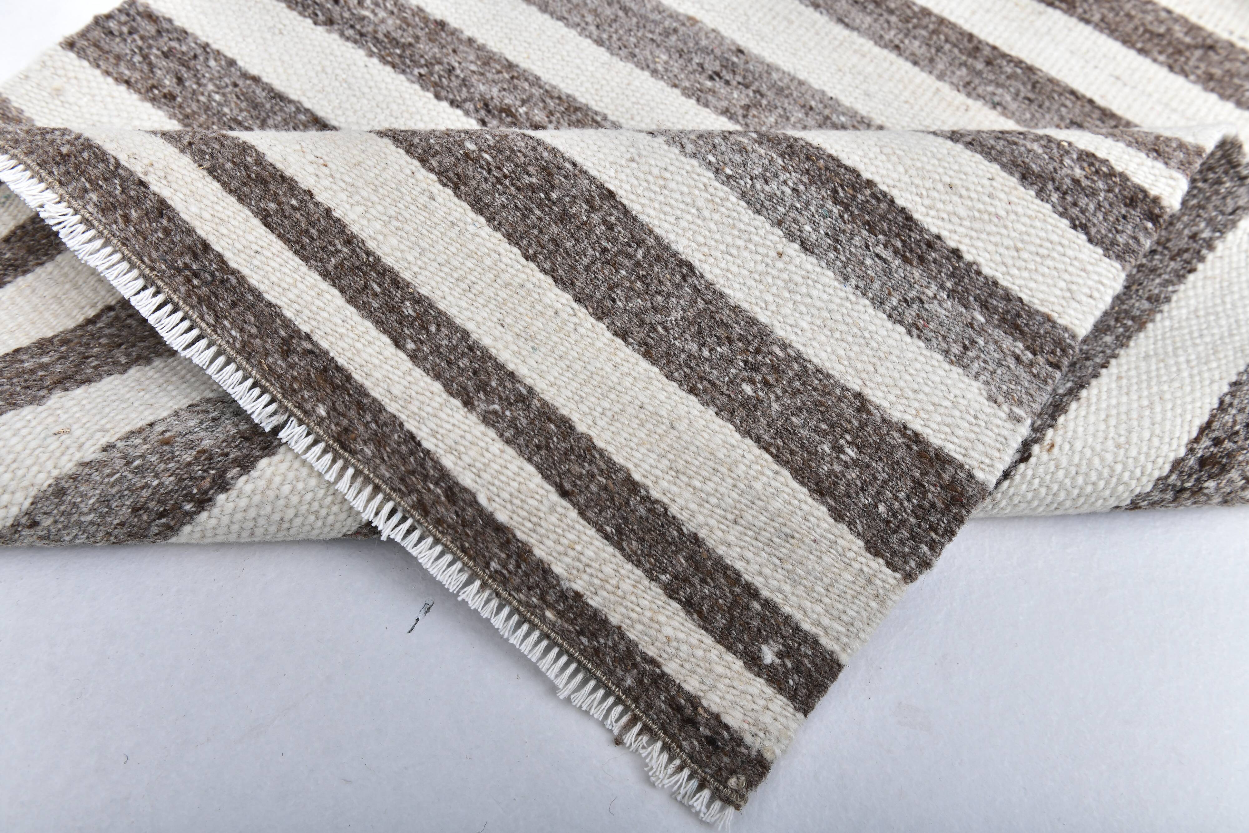 brown cream wool runner kilim , kilim for corridor  76x268 cm