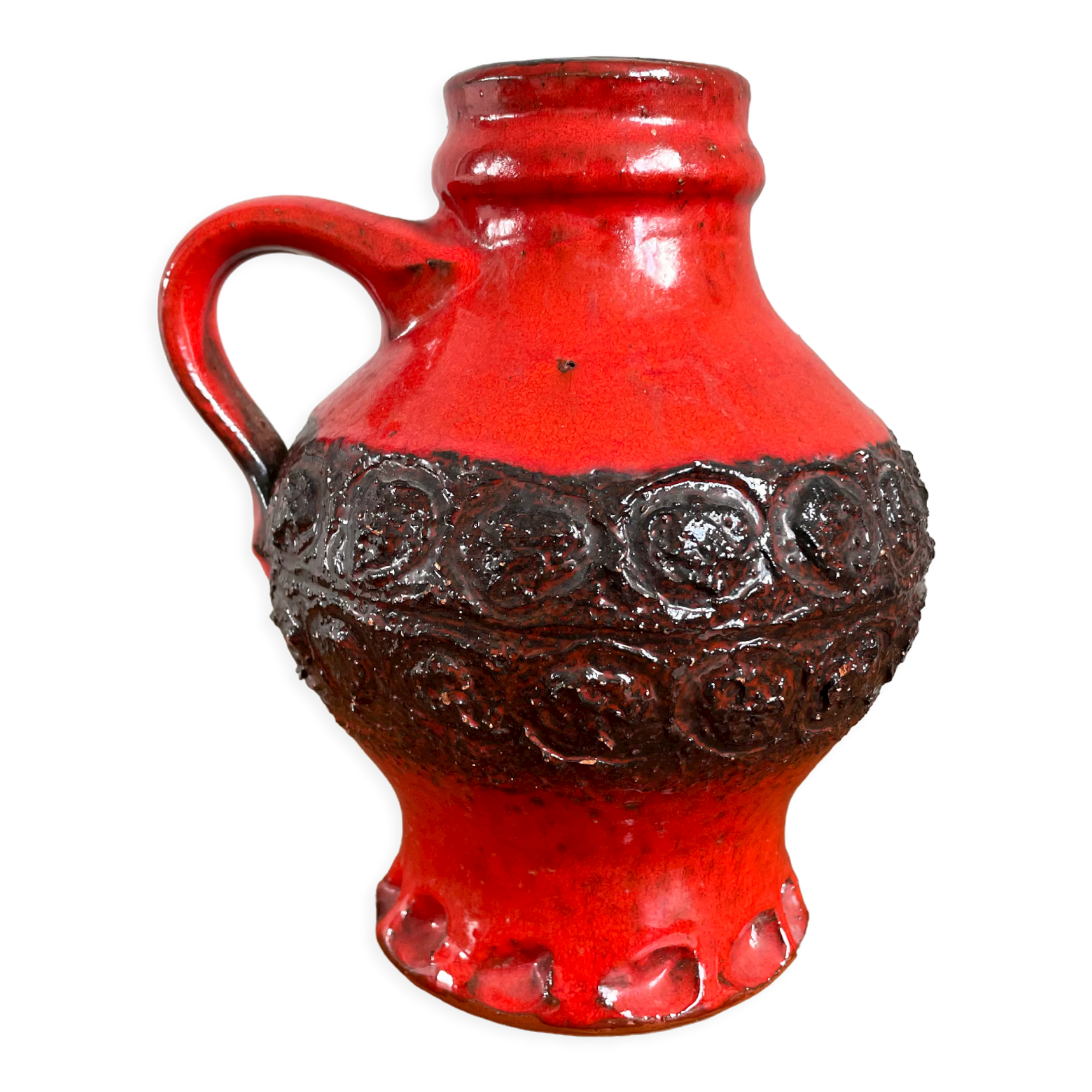 Bright Red and Black Ceramic Vase, Heavy Jug in Mid-Century Style, West German Pottery
