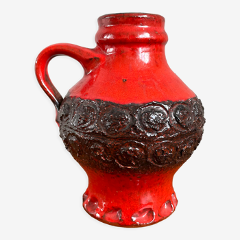 Bright Red and Black Ceramic Vase, Heavy Jug in Mid-Century Style, West German Pottery