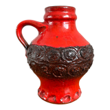 Vase en céramique rouge vif et noir, cruche lourde dans le style du milieu du siècle, poterie ouest-allemande