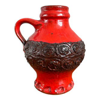 Vase en céramique rouge vif et noir, cruche lourde dans le style du milieu du siècle, poterie ouest-allemande