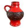 Vase en céramique rouge vif et noir, cruche lourde dans le style du milieu du siècle, poterie ouest-allemande