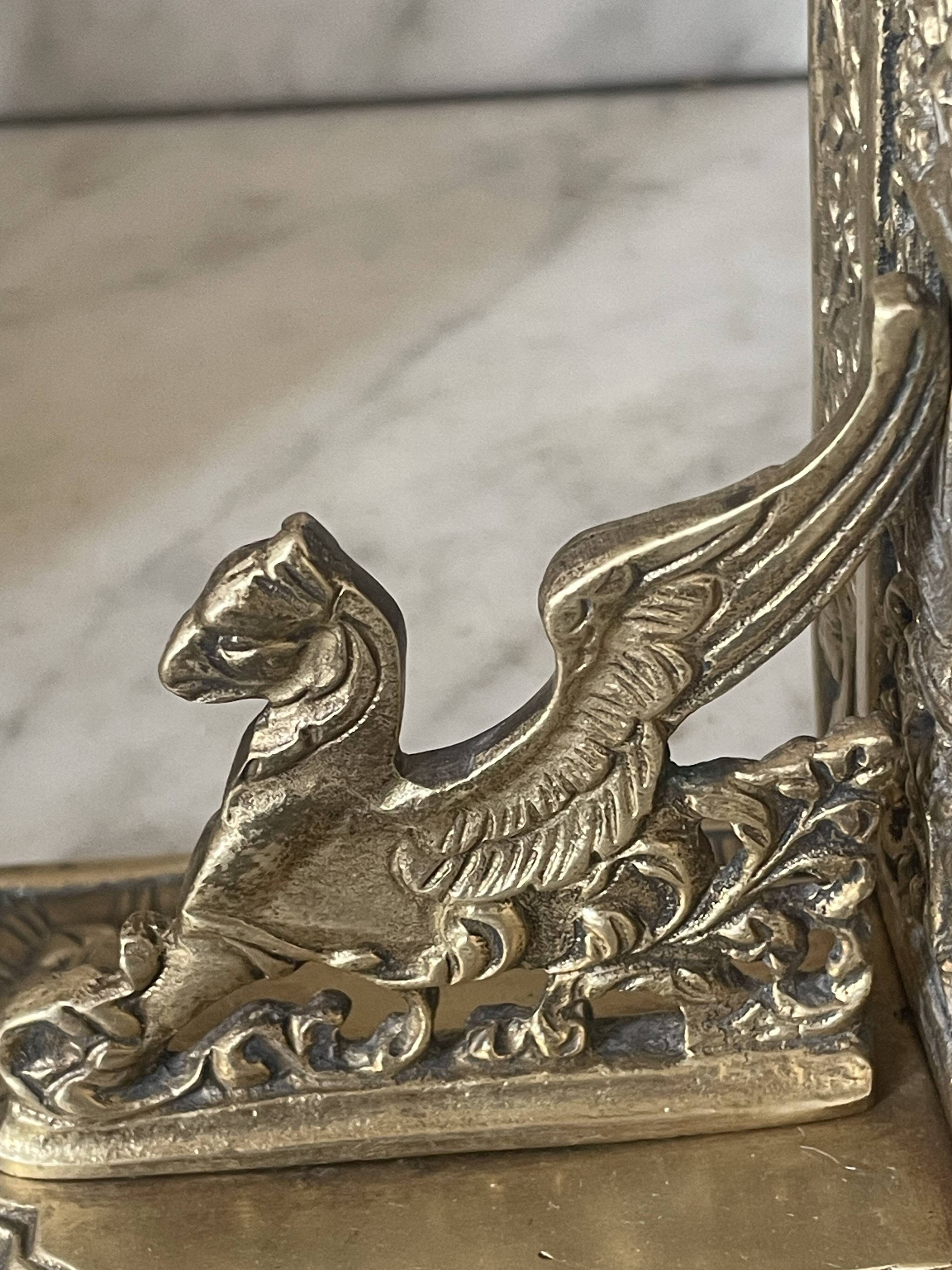 pair of Gothic decorative bookends in brass 1920