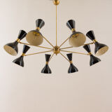 8 arms Italian chandelier with diabolo shades in Stilnovo style