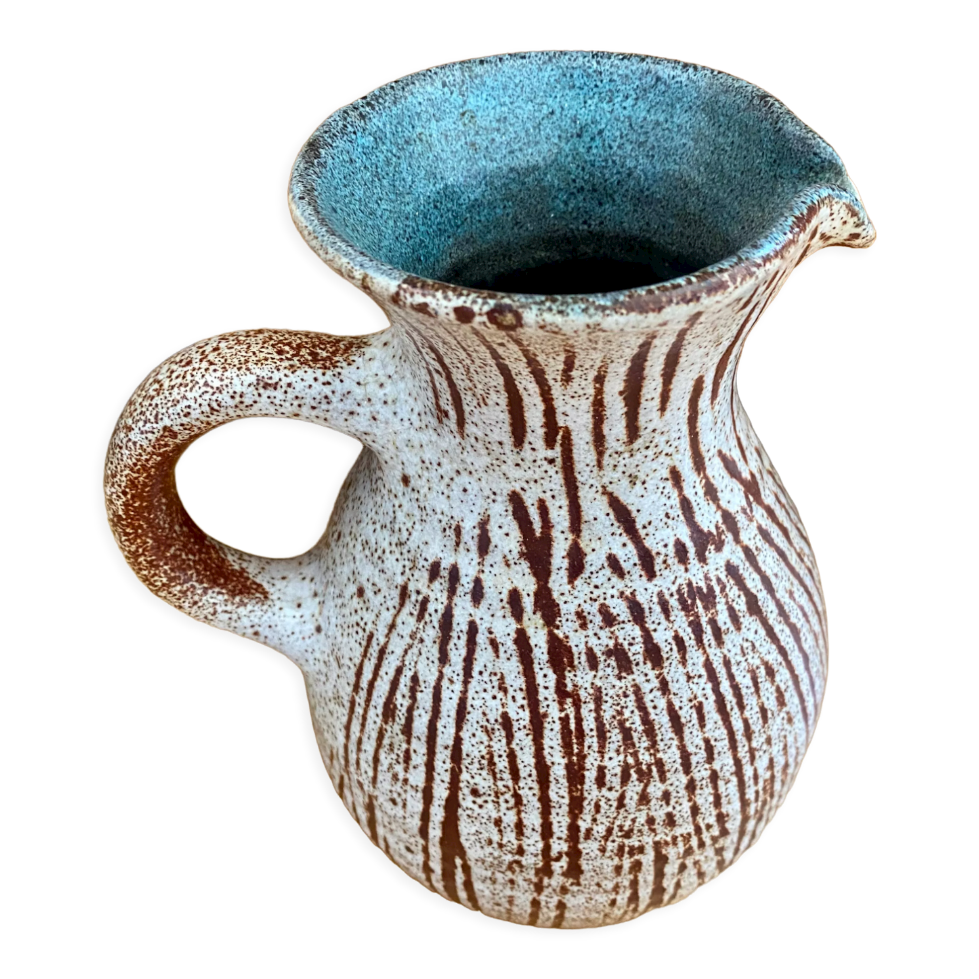 Ceramic pitcher Accolay striped burgundy turquoise white