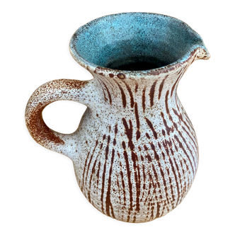 Ceramic pitcher Accolay striped burgundy turquoise white