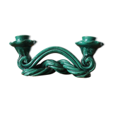 Double candle holder in green ceramic vallauris