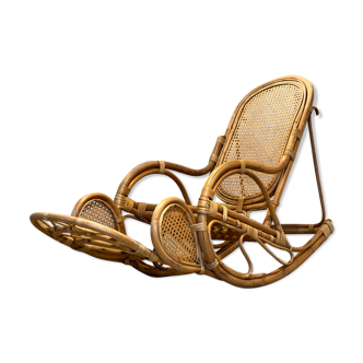 XXL vintage rattan garden armchair or deck chair