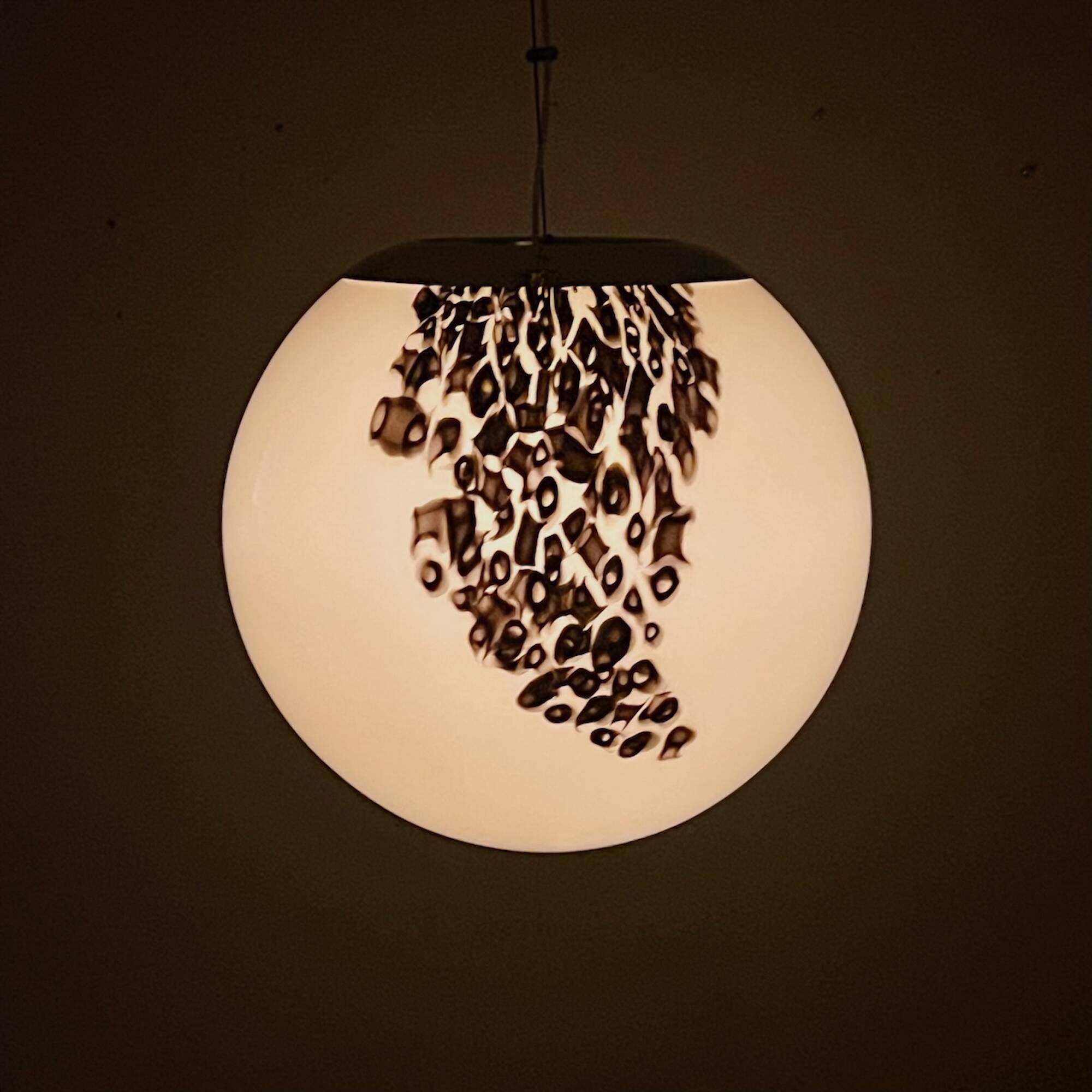 Vintage Globe Chandelier in Glass with Animal Print attributed to Angelo Brotto for Esperia, 1960s