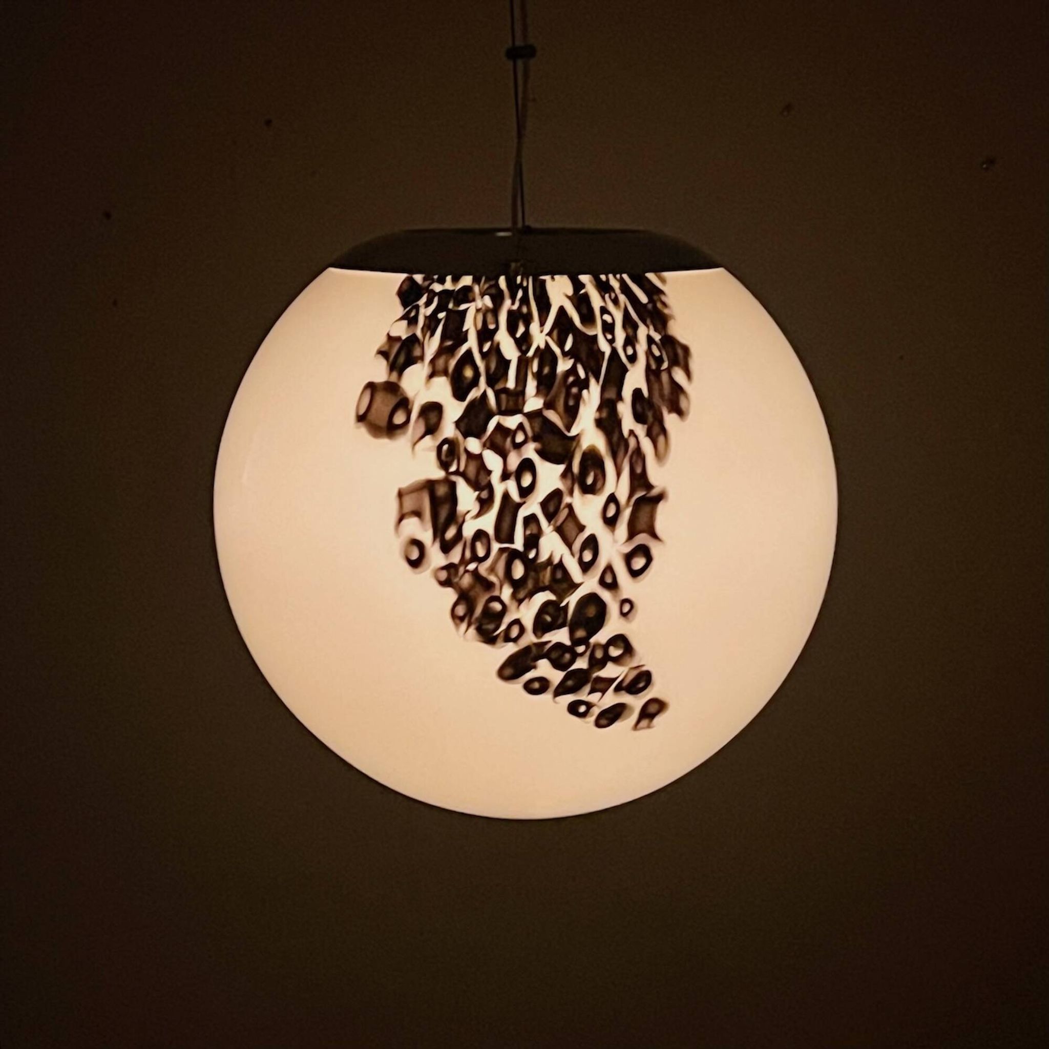 Vintage Globe Chandelier in Glass with Animal Print attributed to Angelo Brotto for Esperia, 1960s