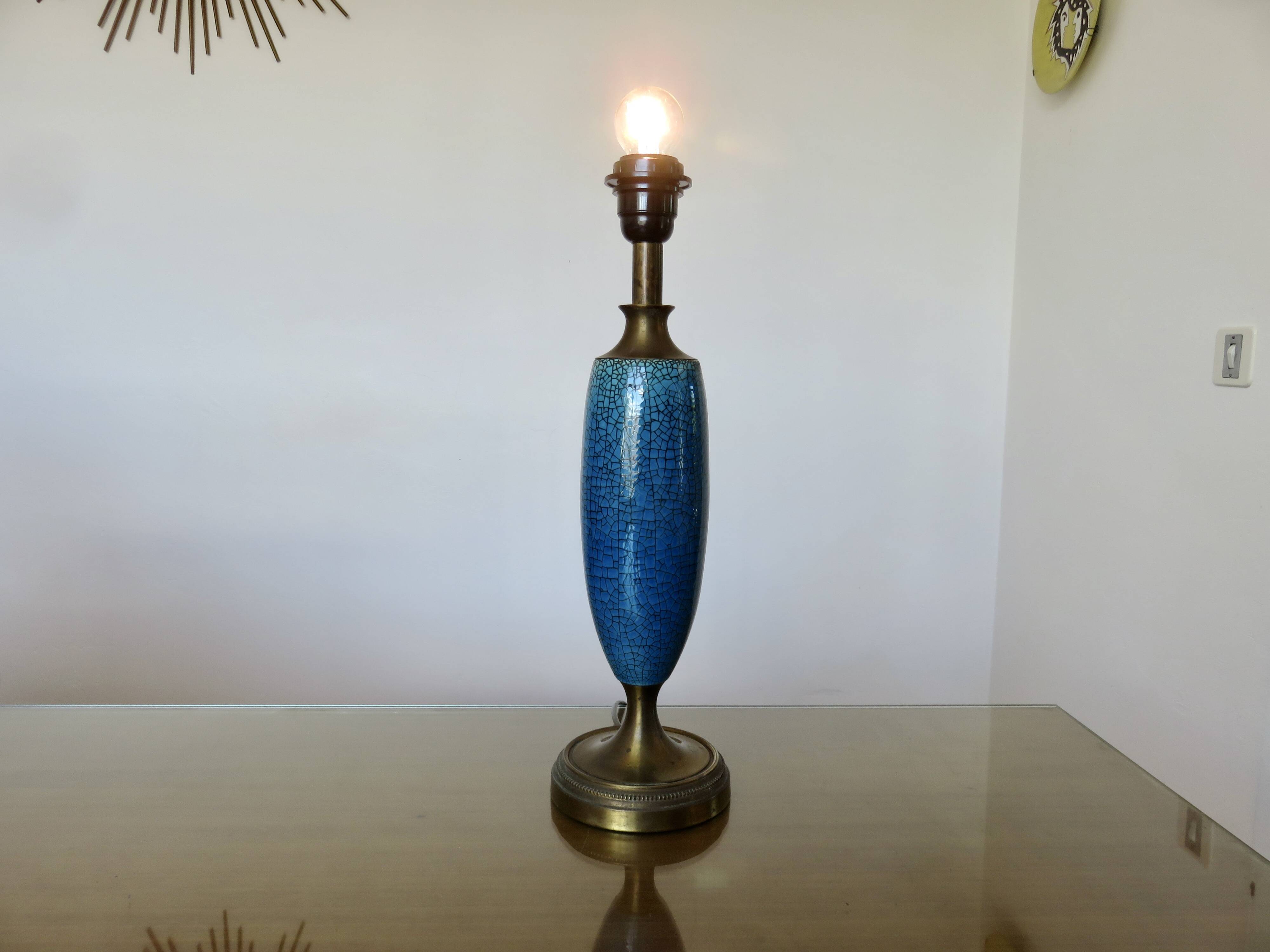 Blue and bronze crackle ceramic lamp