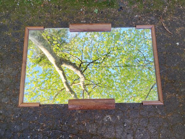 Table d'appoint art déco en miroir & noyer 1940