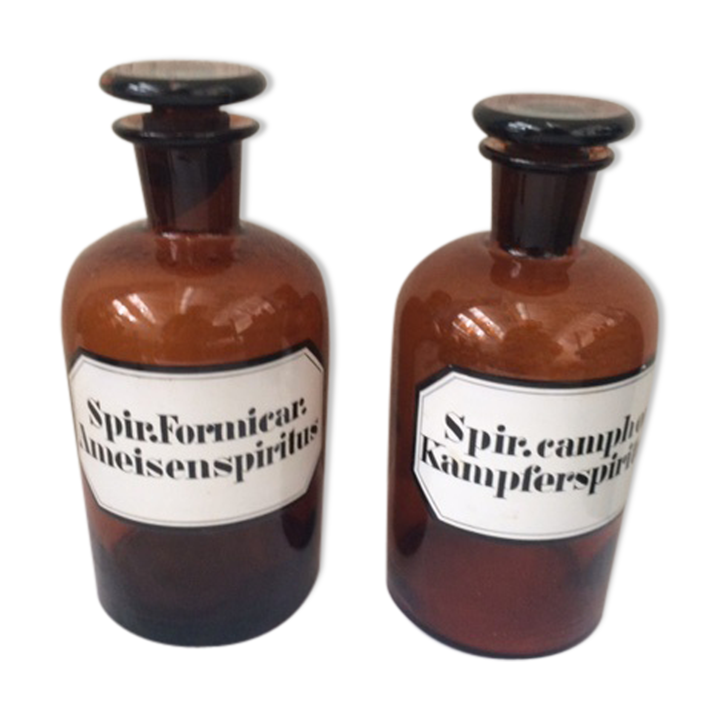 Lot of two bottles of apothecary, pharmacy collection, amber thick glass
