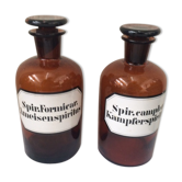 Lot of two bottles of apothecary, pharmacy collection, amber thick glass