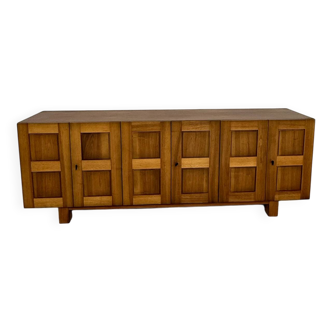 Old geometric wooden sideboard, vintage 70s design sideboard