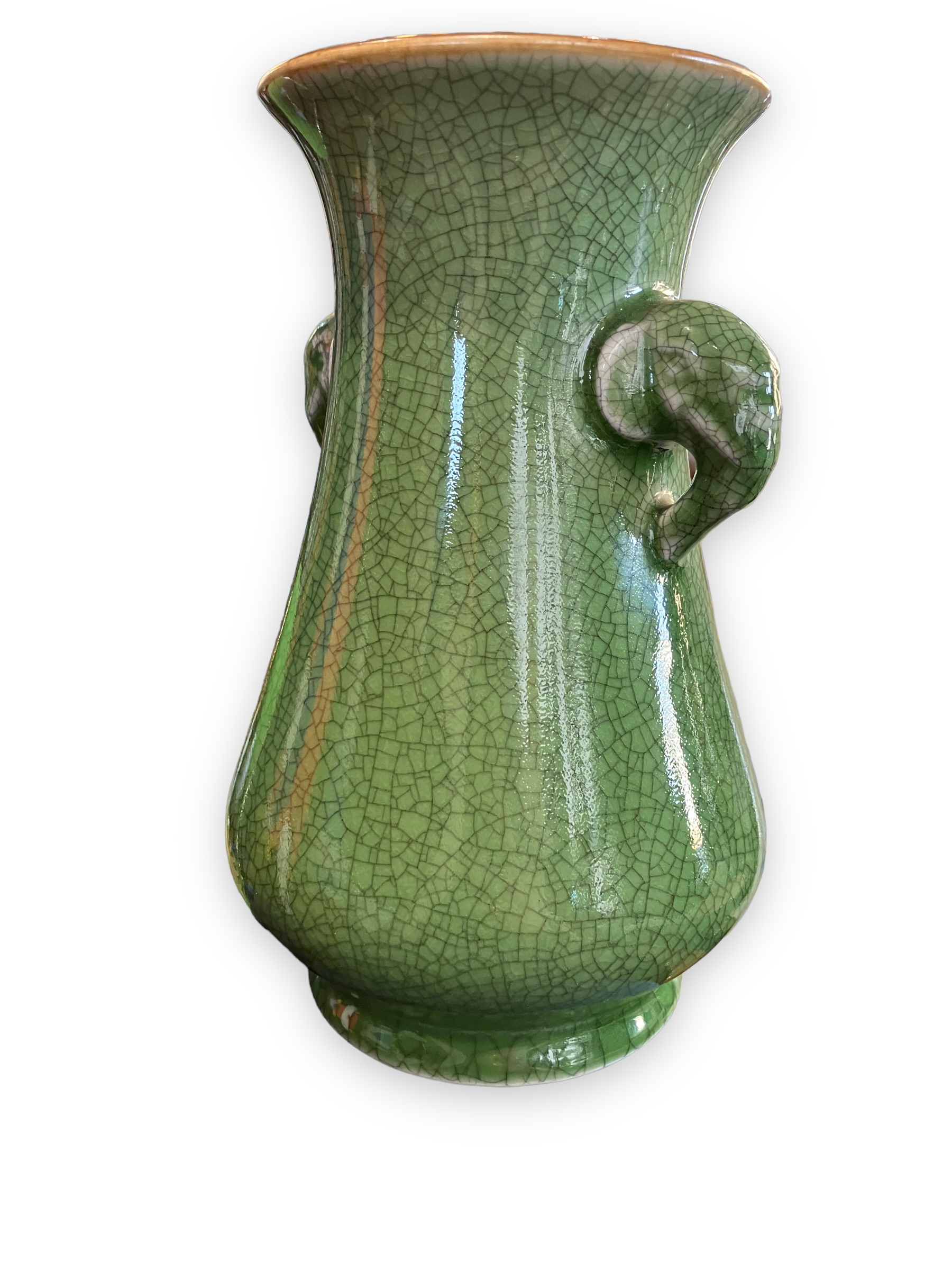 Green cracked ceramic vase Elephant Handles China XXth