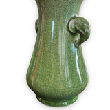 Green cracked ceramic vase Elephant Handles China XXth
