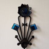 Sculptural Iron and blue glass candle sconce for Dantoft, Denmark 1960's/1970's