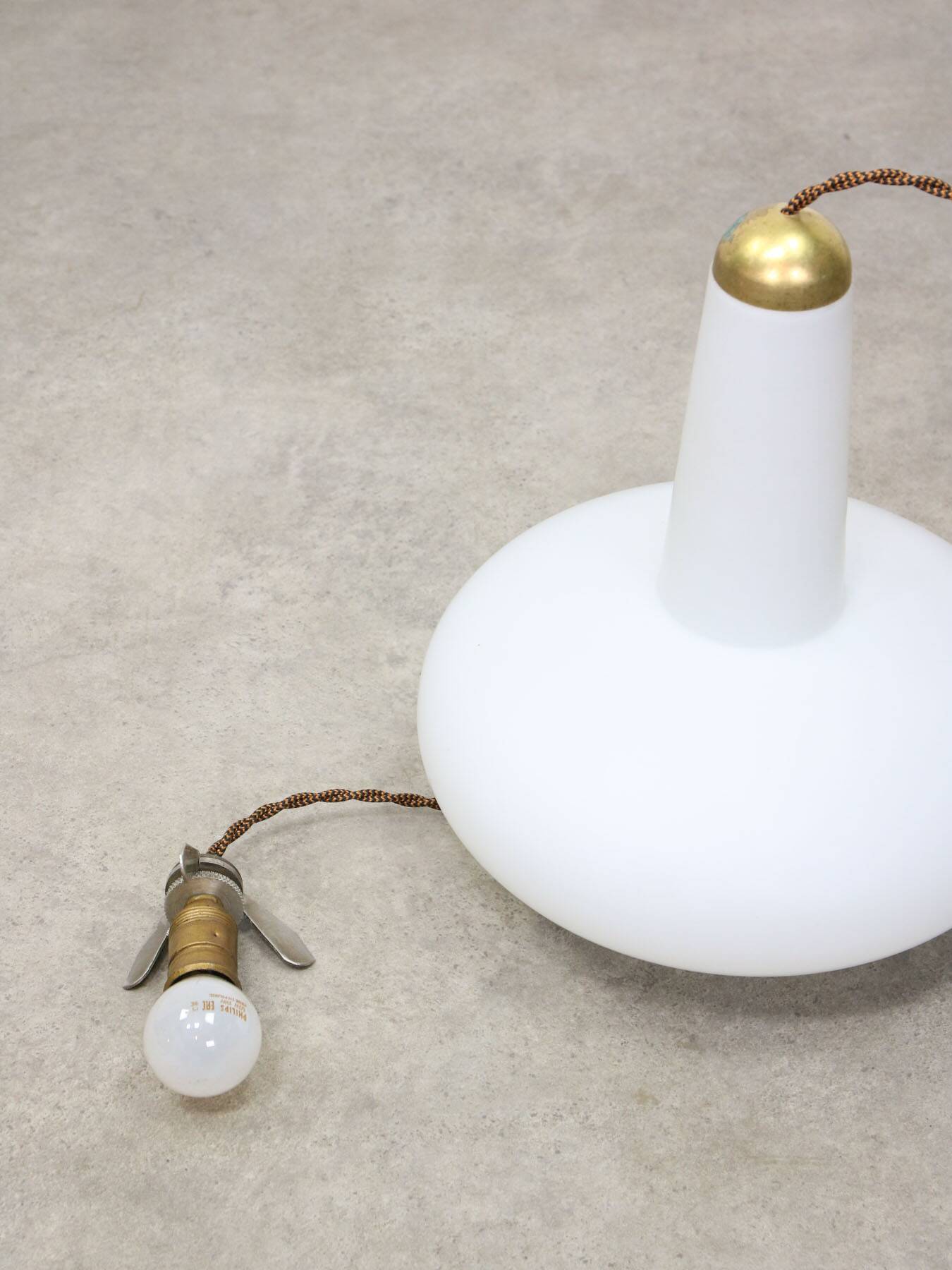 Mid-Century Italian Opaline and Brass Pendant Lamp