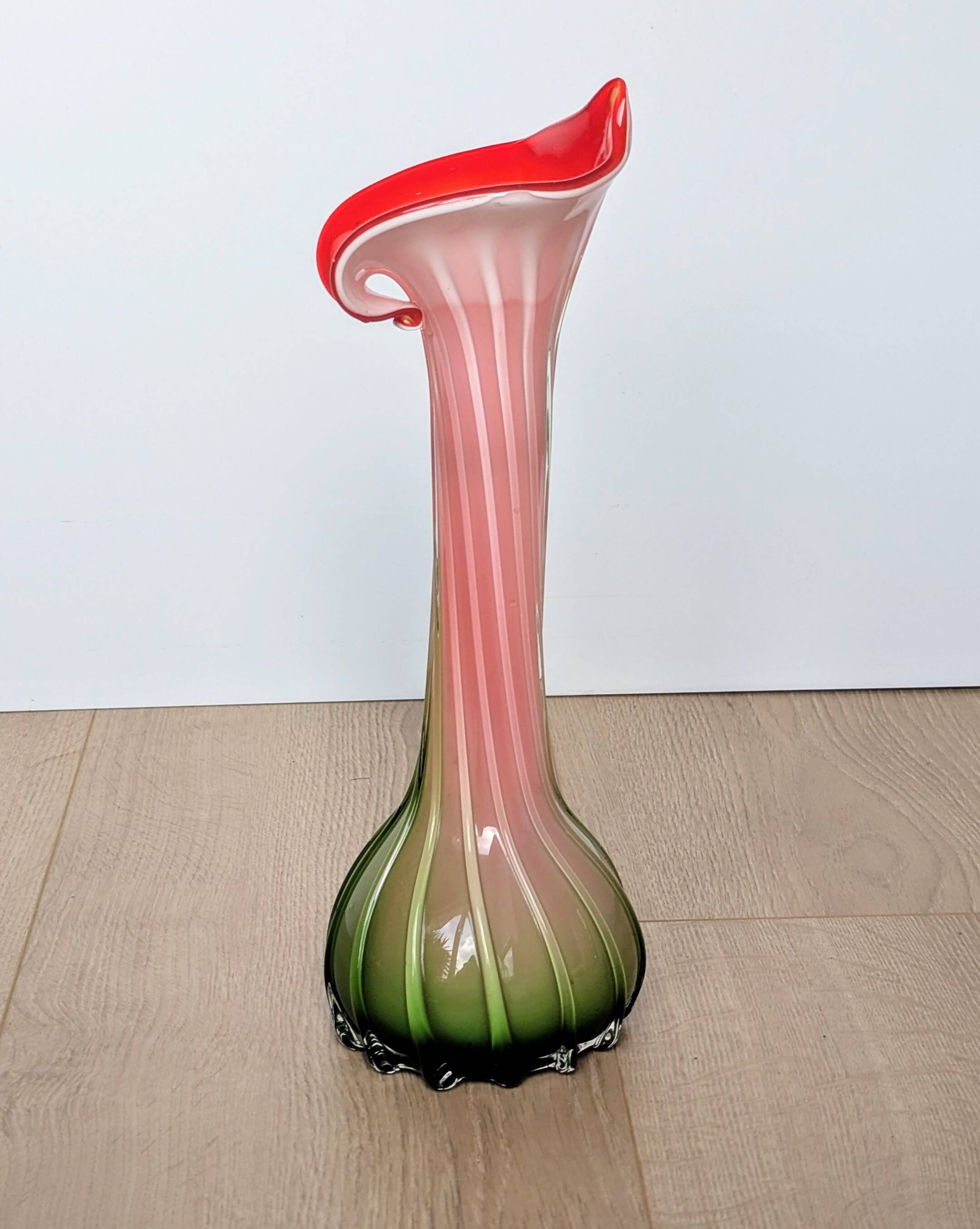 Murano Glass Vase Calla Lily - blown ribbed floral - Italy - Art Deco - 1970-1980