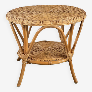 Table de salon ronde vintage en rotin et bambou