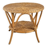 Vintage round rattan and bamboo salon table