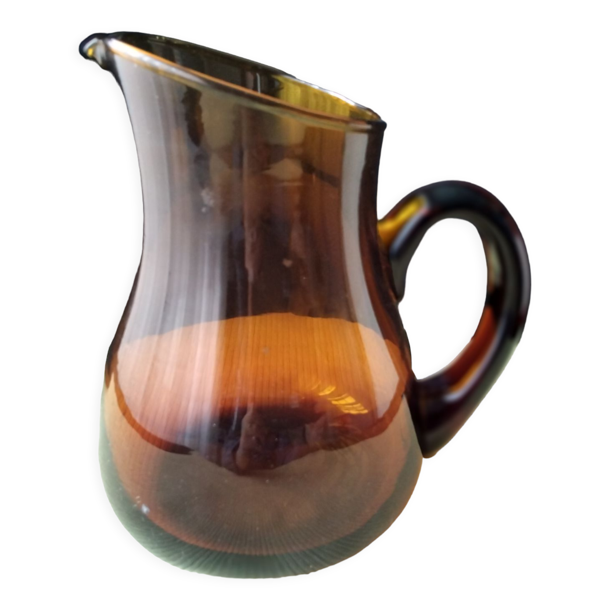 Water pitcher, dark amber blown glass decanter 1.5 L