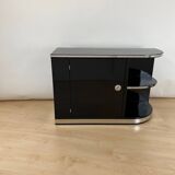 Art Deco Black Lacquered Lowboard with Chrome Fittings, France, 1930s