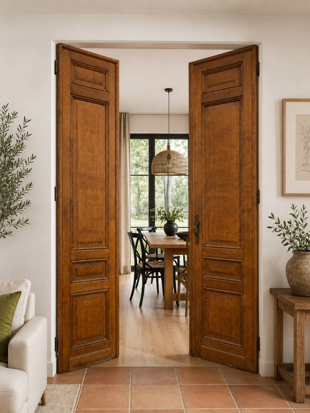 6 solid oak partition doors, 277cm in height (exceptional model)