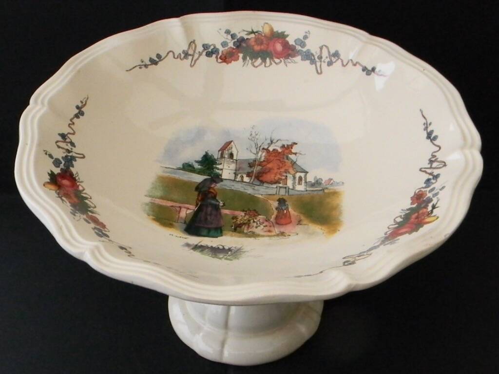 Fruit bowl, earthenware compote dish DIGOIN SARREGUEMINES H. LOUX.