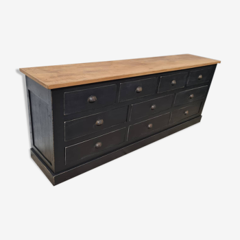 Cabinet with drawers counter ten drawers patina black
