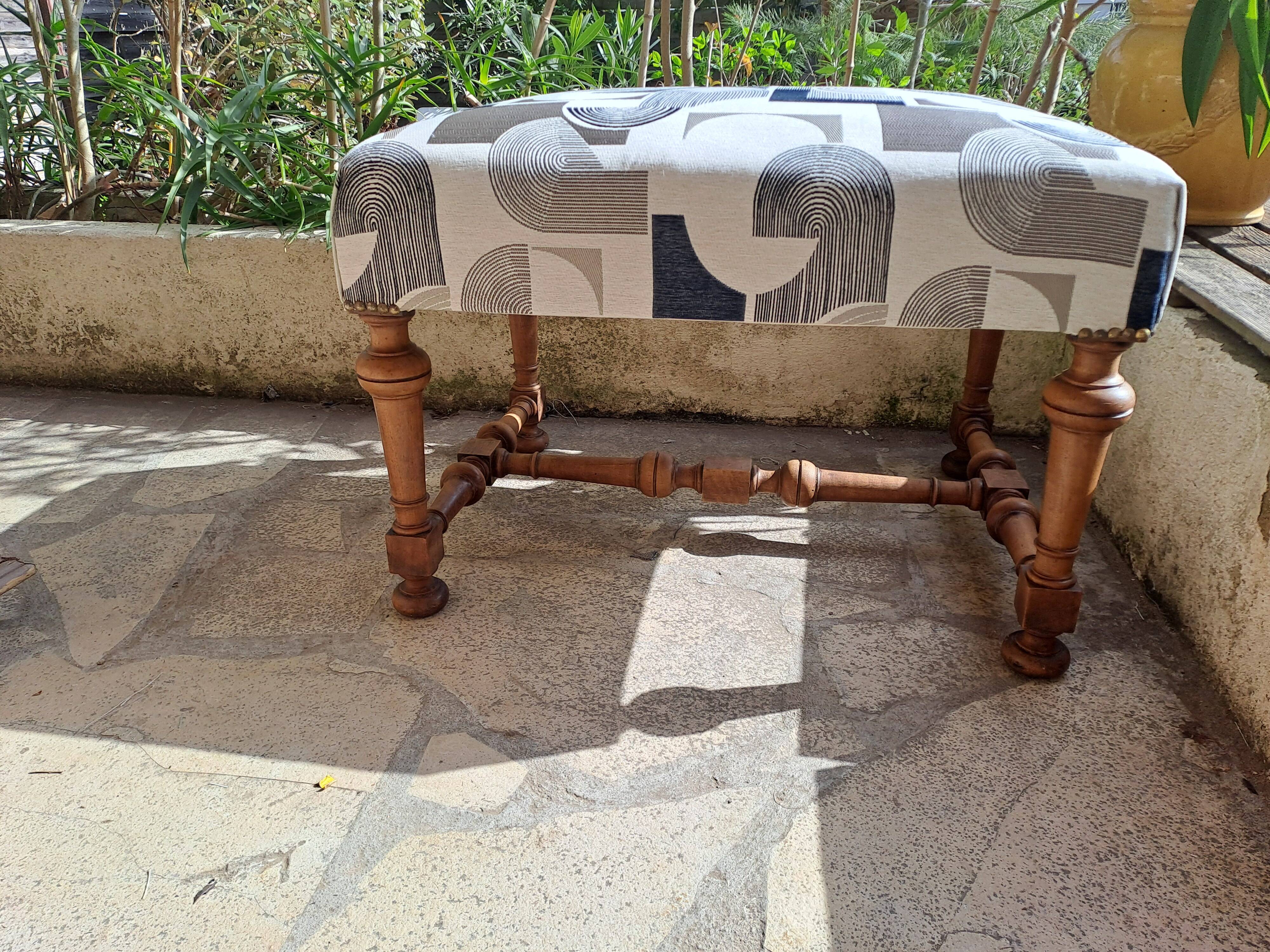 Set of 2 rectangular poufs, art deco footboard, reupholstered, vintage, 1930s/1950s