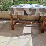 Set of 2 rectangular poufs, art deco footboard, reupholstered, vintage, 1930s/1950s