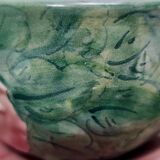Pair of Green Earthenware Tea /Coffee Cups with Floral Motifs by Zaccagnini