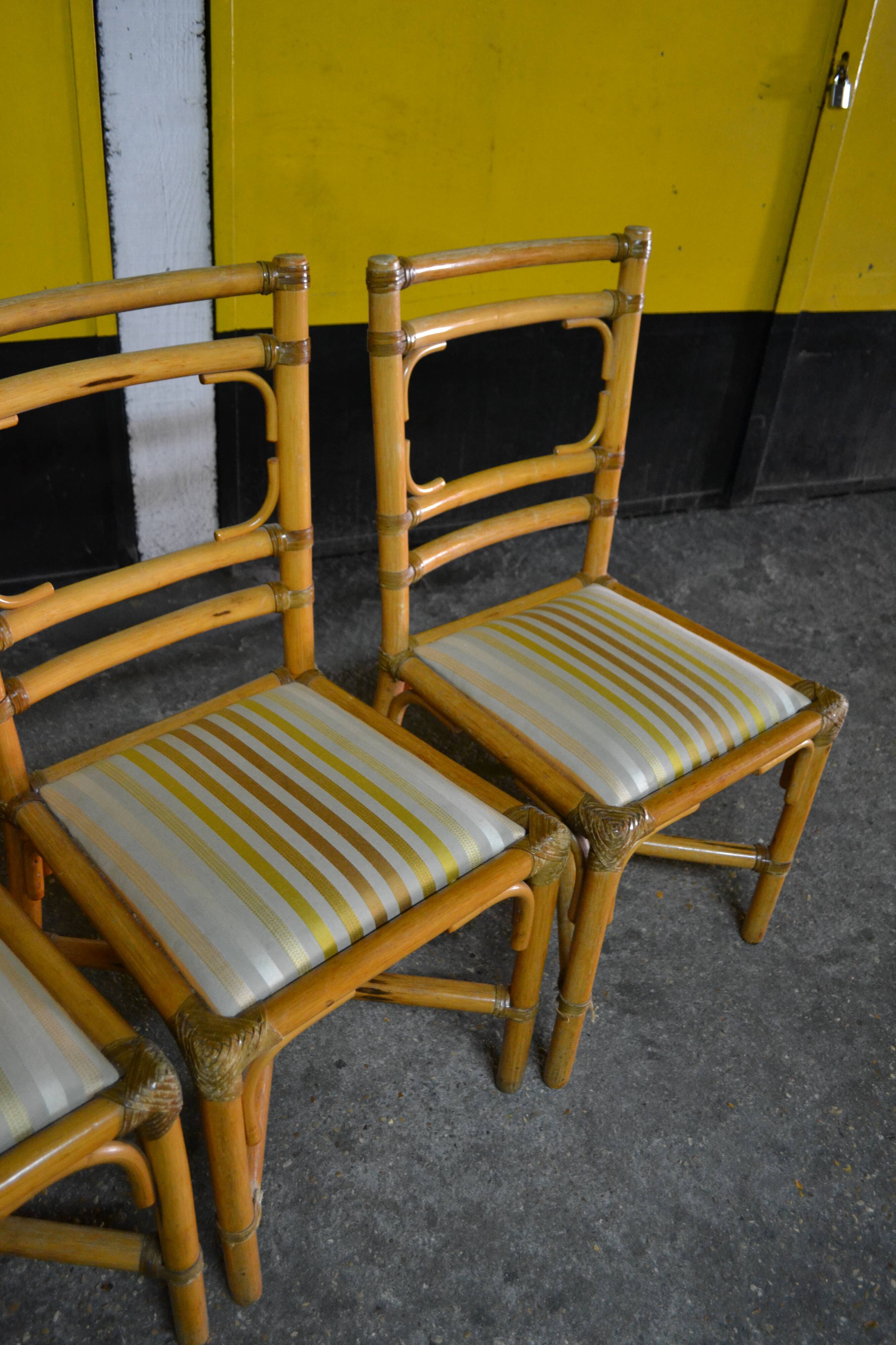 5 chaises bambou rotin années 60/70