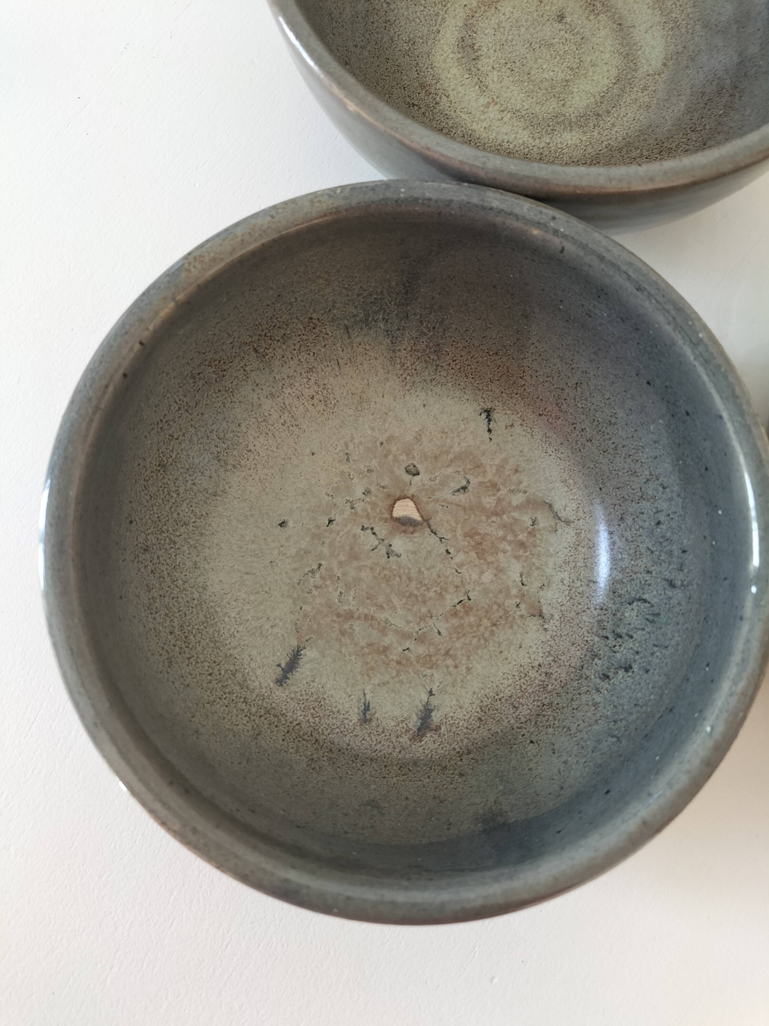4 handmade ceramic bowls – Grey-blue glaze and mineral shades