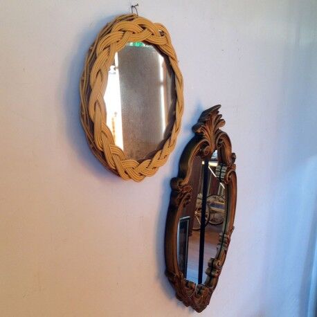 Yellow wicker mirror