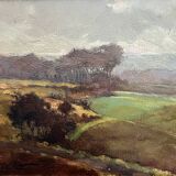 Tableau «Paysage de campagne», huile sur isorel signée
