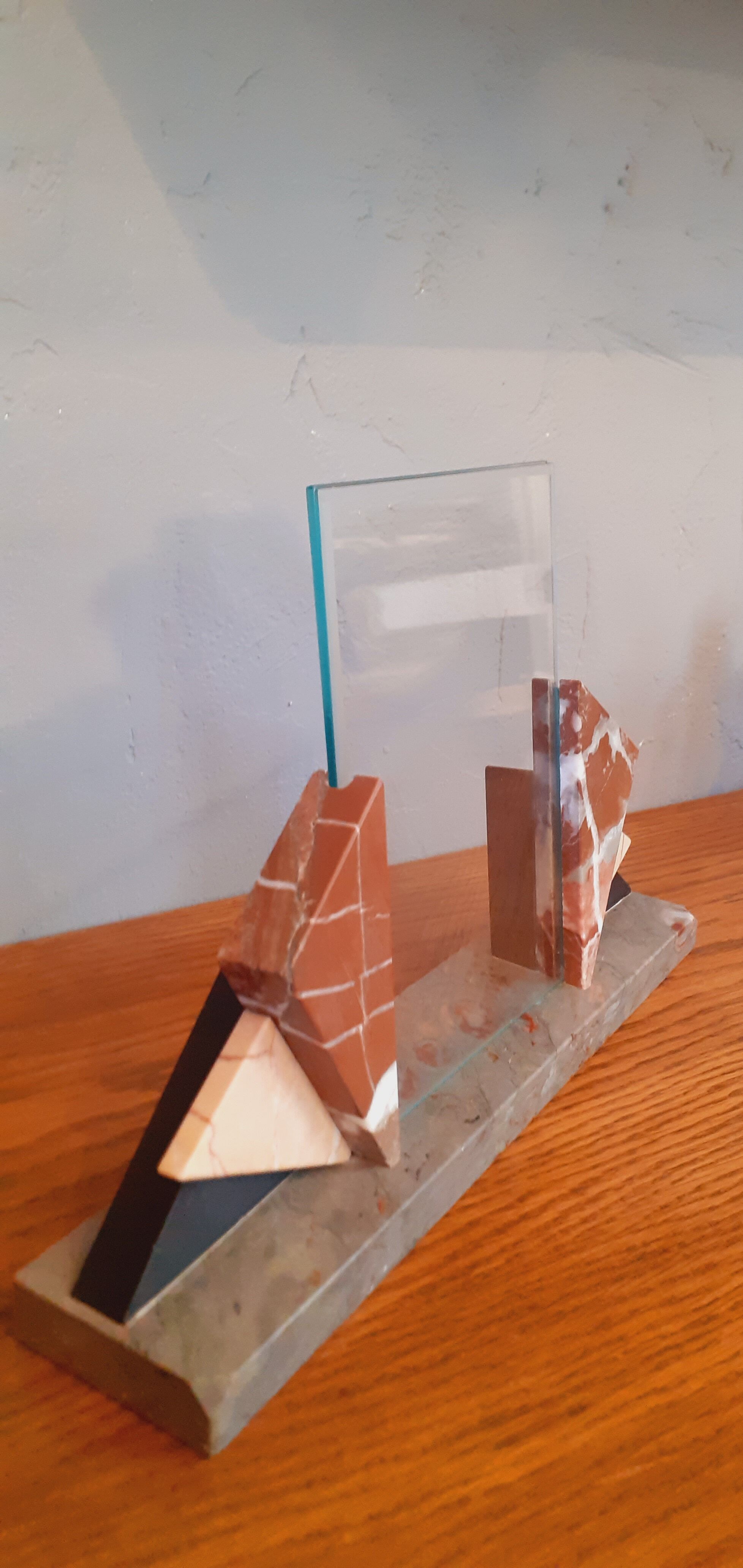 1940 art deco photo holder frame in marble and beveled glass