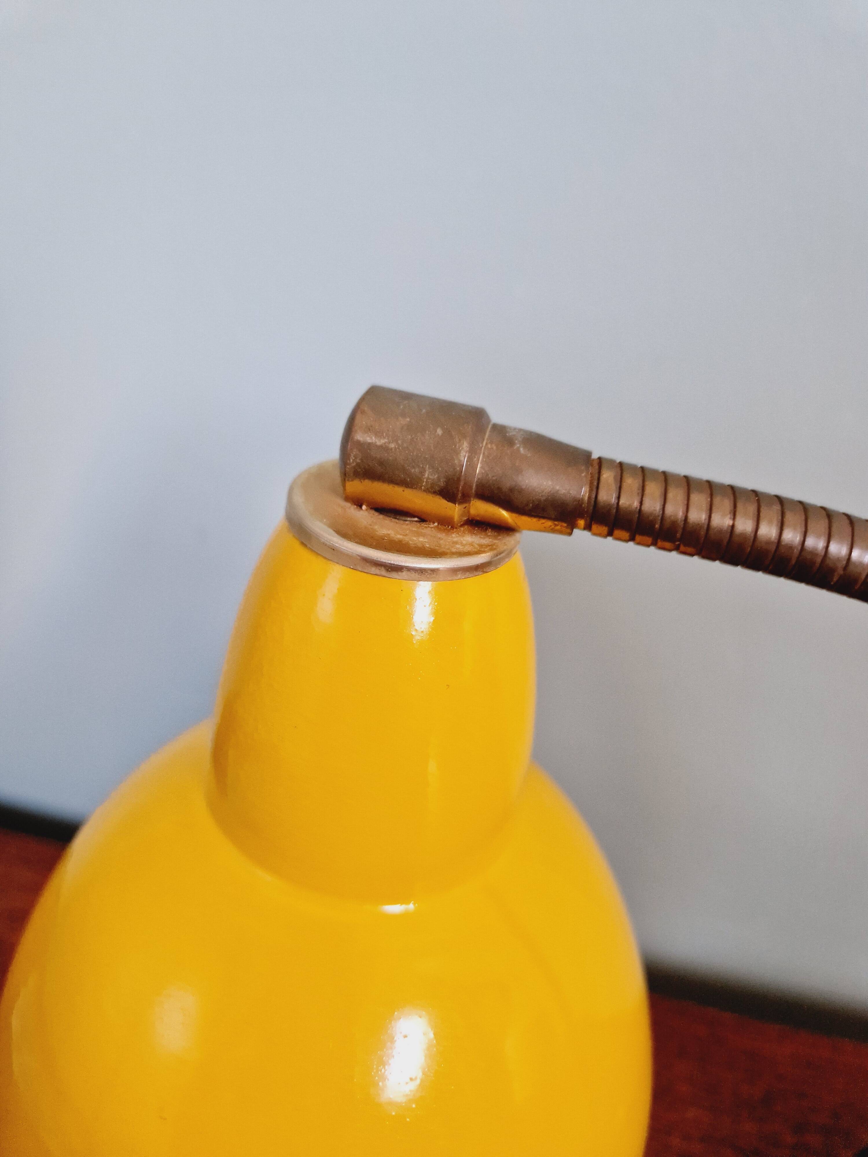 Casserole lamp in yellow lacquered metal and black marble, 1950s