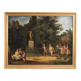 Peinture de scène de genre française d'un parc avec des enfants jouant.