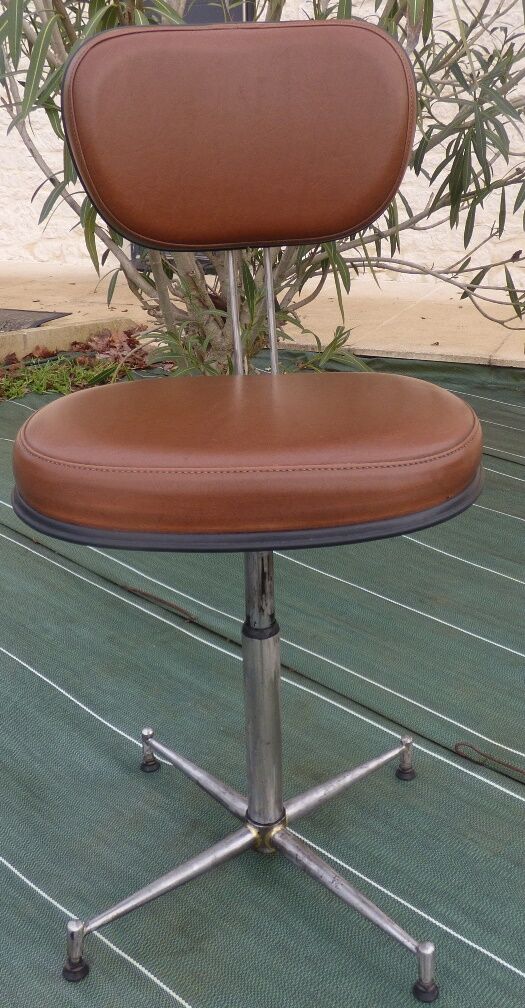 Vintage office chair brand mirima adjustable with brown imitation leather top and metal foot