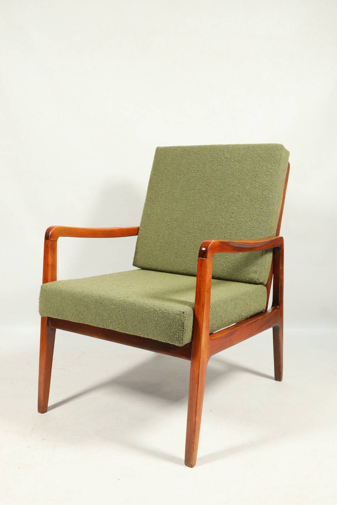 Fauteuil vintage avec coussins et boucles vertes en bois, 1980