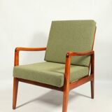 Fauteuil vintage avec coussins et boucles vertes en bois, 1980